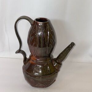 Handcrafted Brown 10 inch Glazed Pottery Teapot Signed By Artist